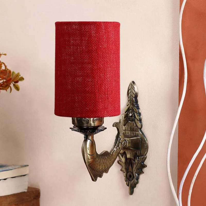 Ziada Stiva Cylindrical Fabric & Metal Wall Lamp - Maroon media 3