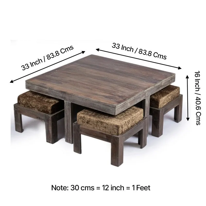 Exiron Sheesham Wooden Center Table with Stools and Cushions (Grey) - Nine Piece Set media 10