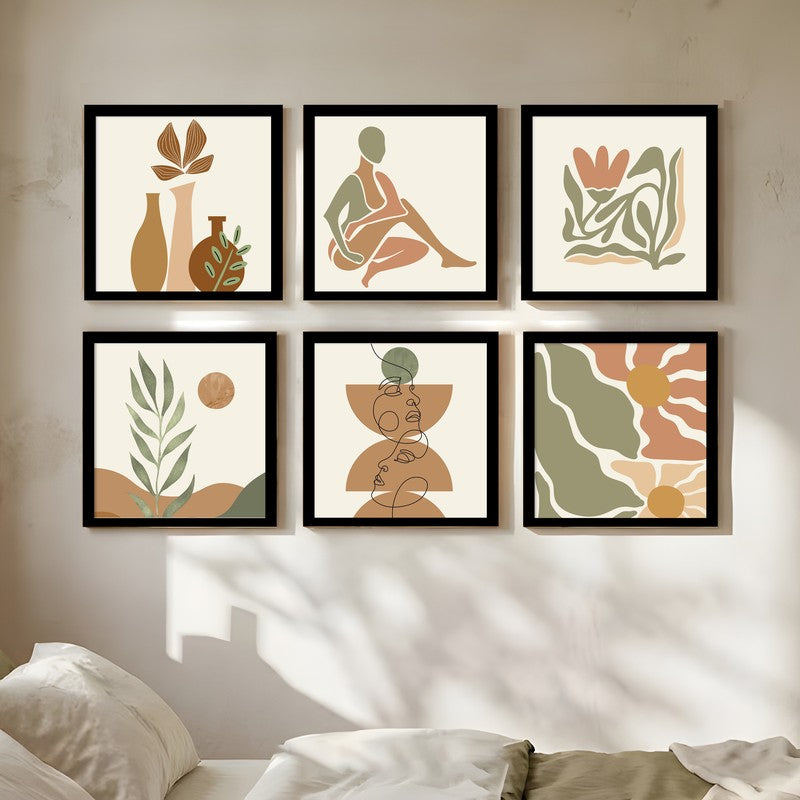 Sun (Drenched Paper Wall Painting With Frame) - Set Of Six
