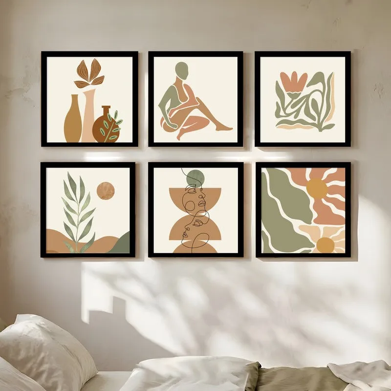 Sun (Drenched Paper Wall Painting With Frame) - Set Of Six media 1