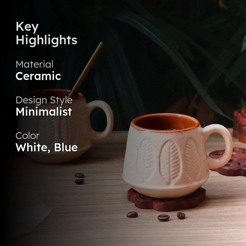 Bergo Ceramic Tea Cup (200 mL Each)/White,Blue)- Set of Two media 2
