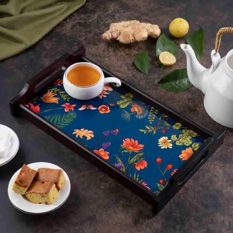 Floral Bliss Blue Wooden Trays media 1