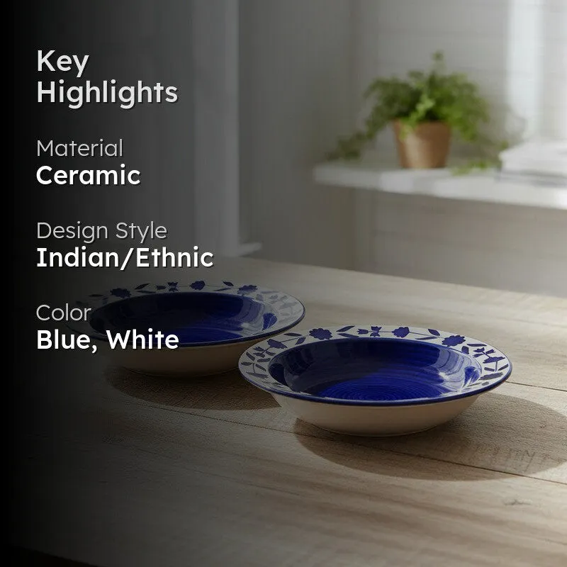 Regal Handcrafted Ceramic Pasta Plate (Blue) - Set Of Two media 2