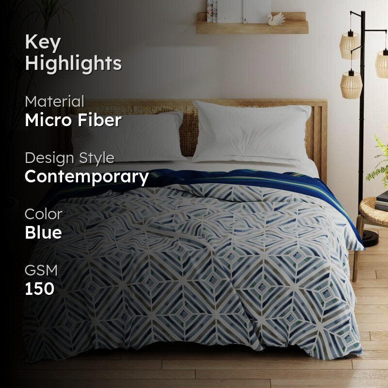 Elora Geometric Reversible Microfiber Comforter (Blue) - 150 GSM media 2