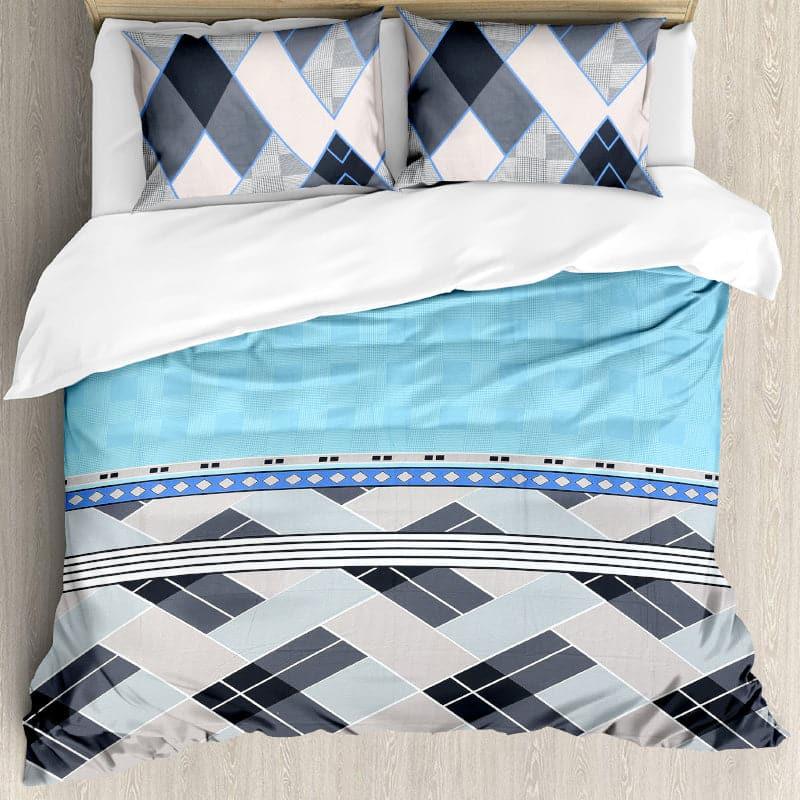 Iola Geometric Cotton Bedsheet (Grey,Blue) - 210 TC media 3