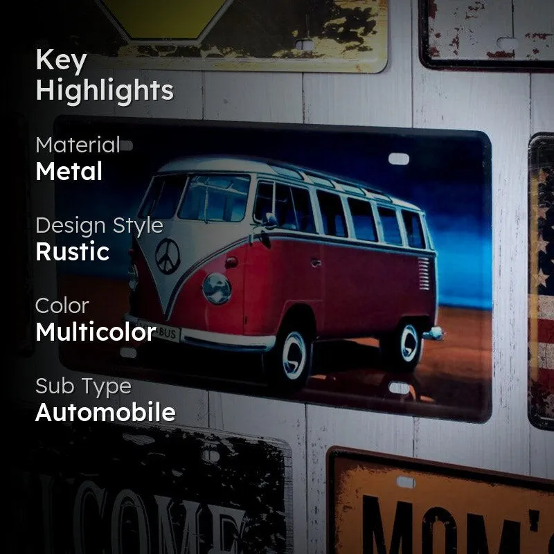 Volkswagen White & Red Van Metal Wall Accent media 2