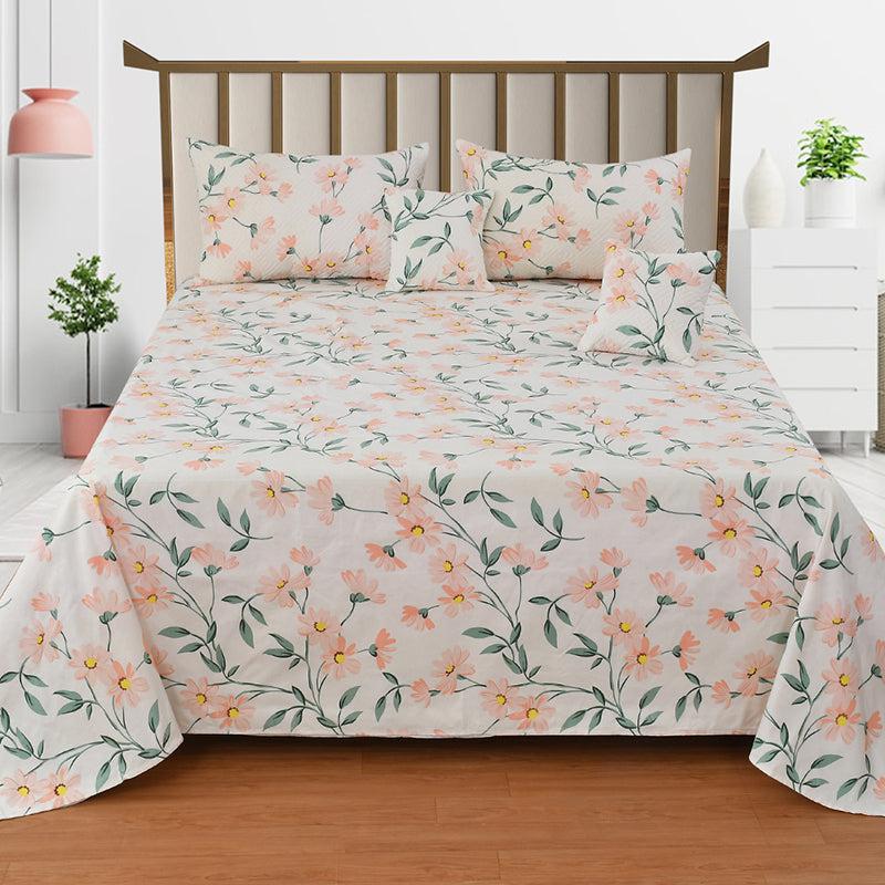 Blush Meadow Floral Quilted Microfiber Bedding Set - Five Piece Set