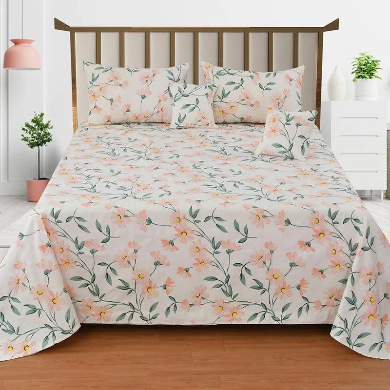Blush Meadow Floral Quilted Microfiber Bedding Set - Five Piece Set media 1