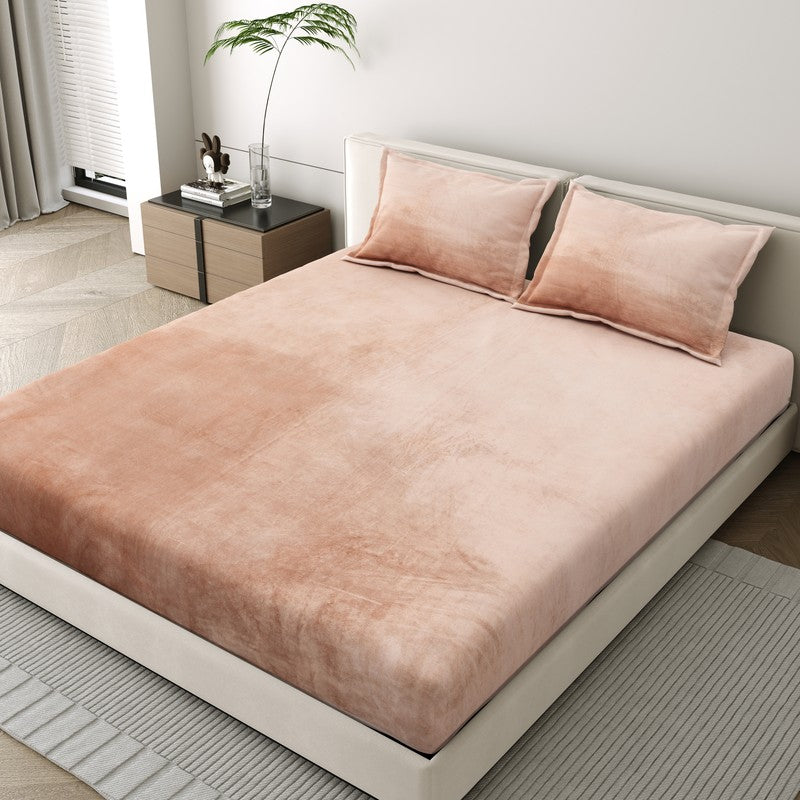 VelvetDream Woolen Bedsheet (Peach) - 150 GSM