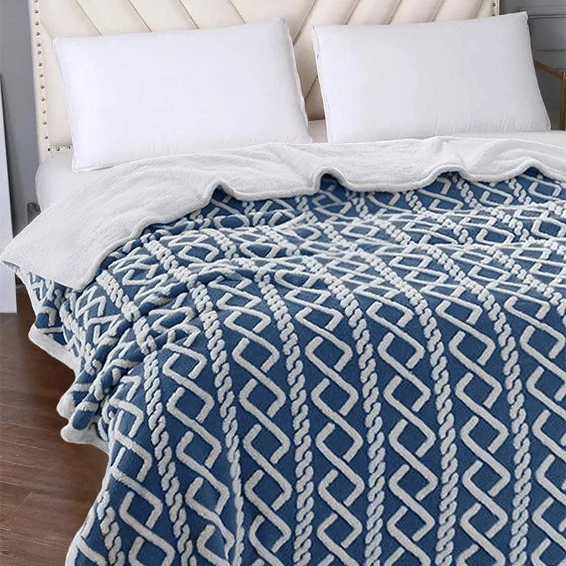 Oriella Geomatric Faux Fur Blanket (Blue) - 210 GSM media 3