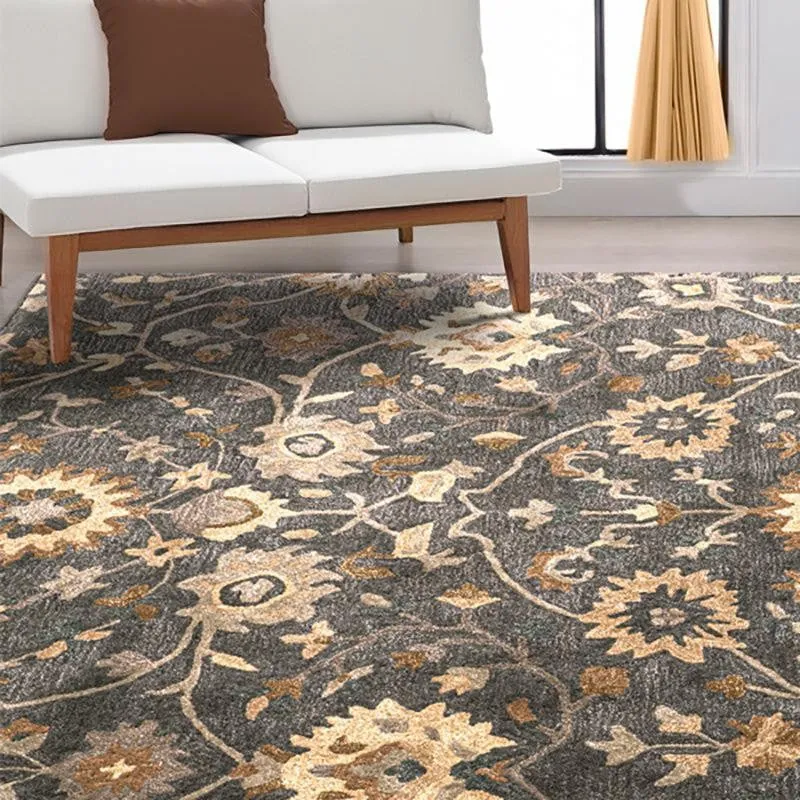 Erinyes Hand Tufted Ethnic Wool & Nylon Carpet - Dark Grey media 3
