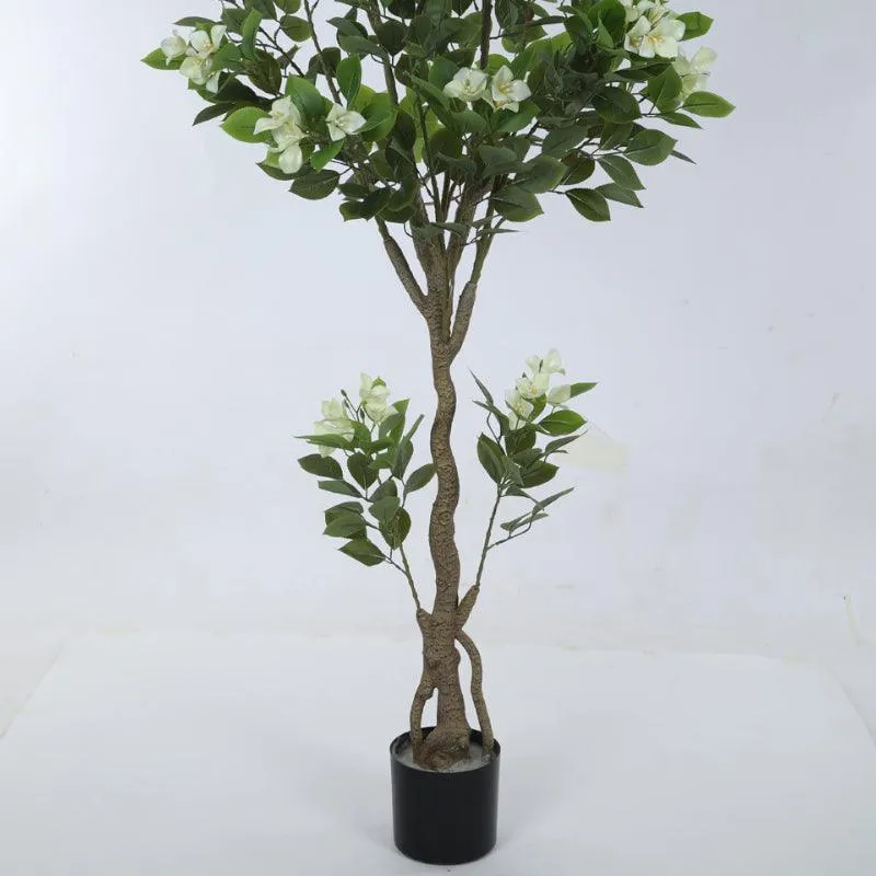 Faux Bougainville Plant With Black Plastic Pot (5.91 ft) - Green & White media 5