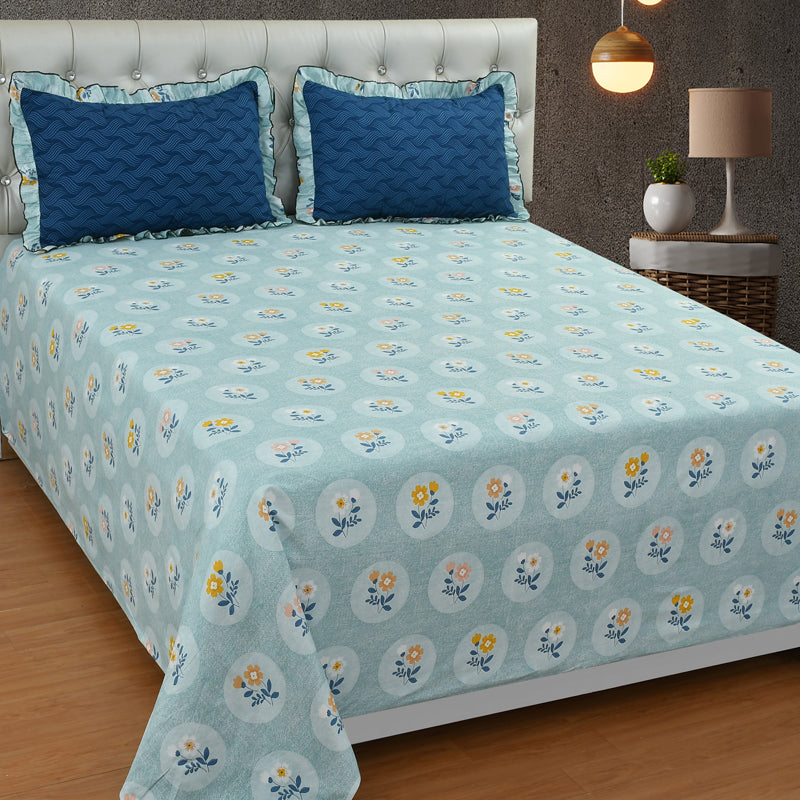 Blueberry Dusk Frill Micro Fiber Bedsheet - 150 GSM