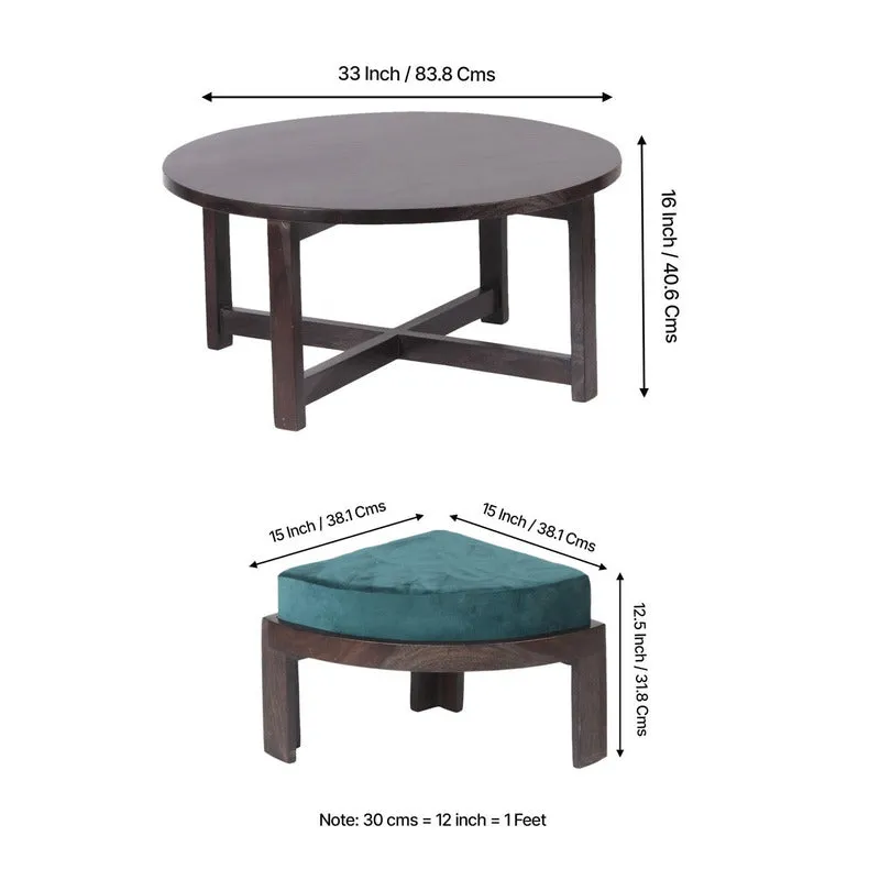 Ixeron Sheesham Wooden Center Table with Stools and Cushions (Blue) - Nine Piece Set media 12