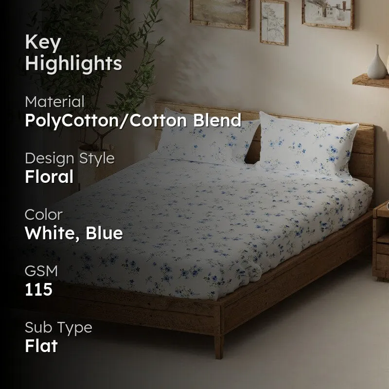 Aelvos Bedsheet (White,Blue) - 115 GSM media 2
