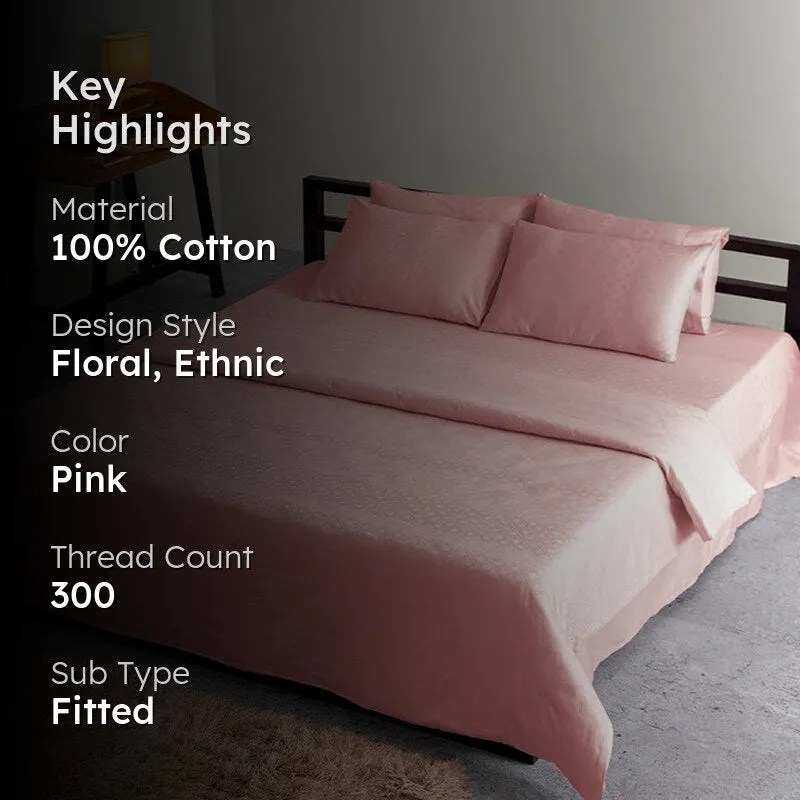 Diamond Dazz Fitted Jacquard Cotton Bedsheet (Cameo Rose) - 300 TC media 2