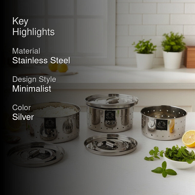 Hive Silver Stainless Steel Containers - Set Of Three media 2