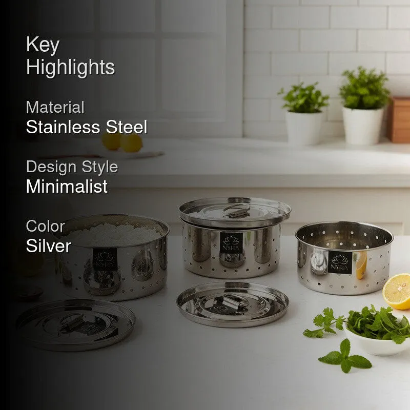 Hive Silver Stainless Steel Containers - Set Of Three media 2