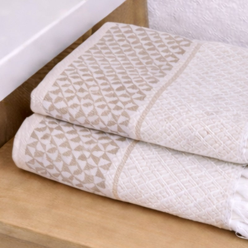 MosacStrip Cotton Hand Towel (Beige) - Set Of Four media 5
