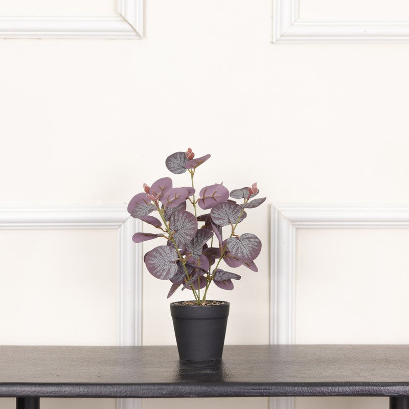 Artificial Eucalyptus Plant With Black Fiber Pot (Purple) - 1 Feet media 3