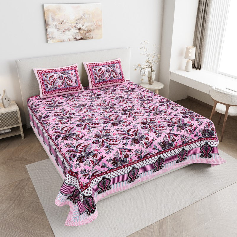 RoyalSlumber Cotton Bedsheet (Pink) - 144 TC