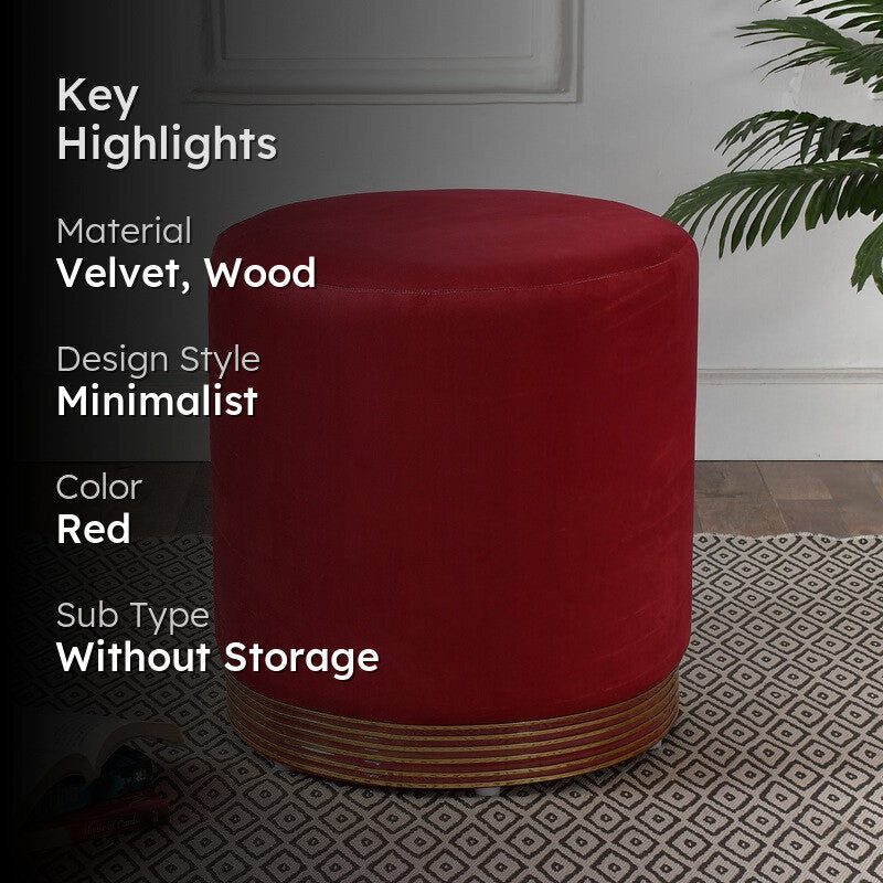 Velour Solid Velvet Pouffe - Red media 2