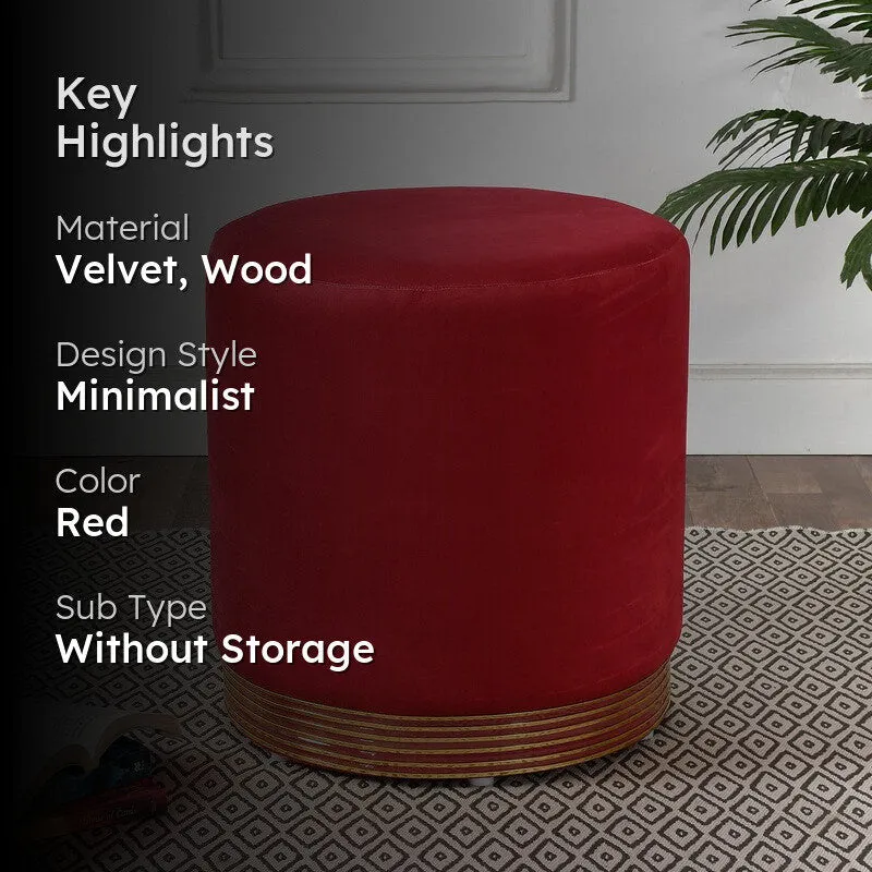 Velour Solid Velvet Pouffe - Red media 2