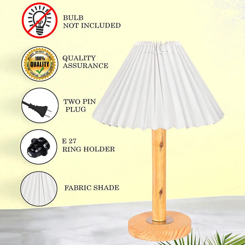 French Pleat Wooden Table Lamp - White,Brown media 4