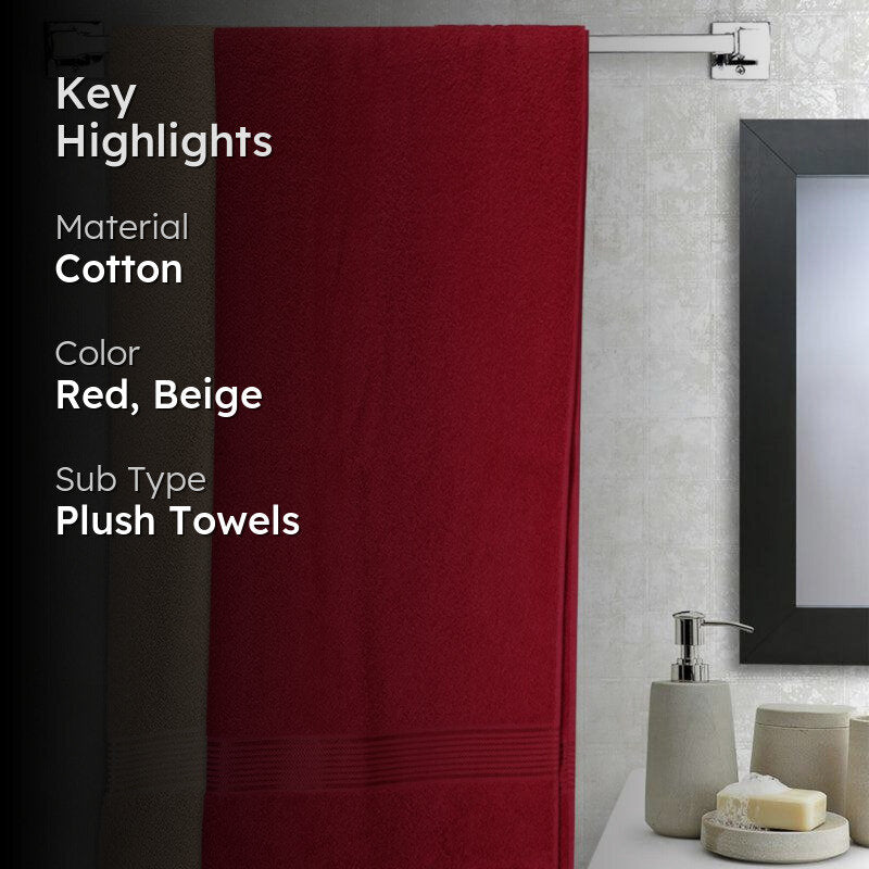 Bodil Bath Towel (Red & Beige) - Set Of Two media 2