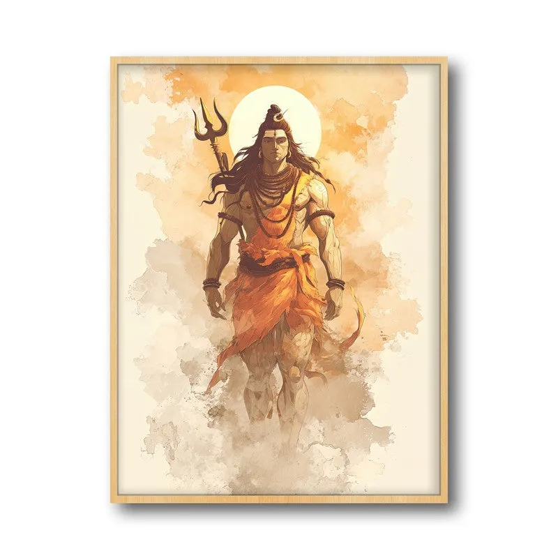 Lord Shiva Tranquility Archival Paper Wall Painting With Brown Frame media 5