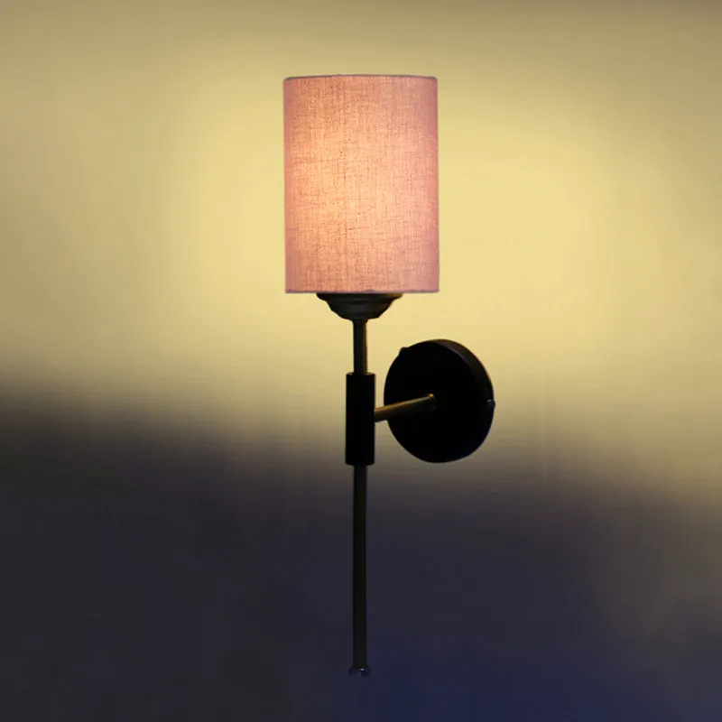 Beryll Cylindrical Steel & Cotton Wall Lamp - Beige media 5