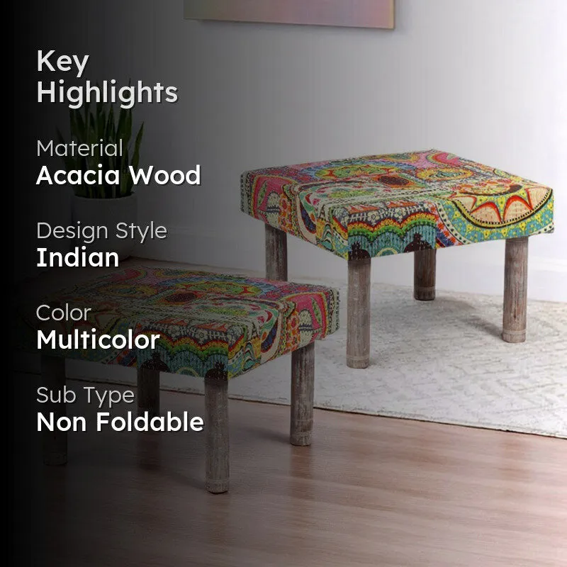Gryxo Acacia Wooden Stools (Multicolor) - Set Of Two media 2