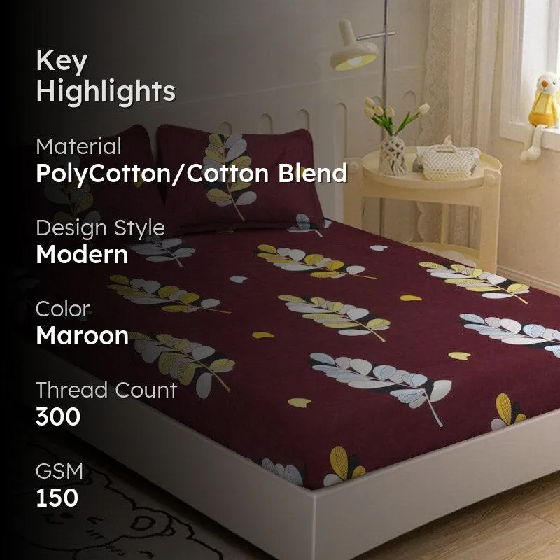 Leaf Zina Printed Bedsheet (Maroon) - 150 GSM media 2