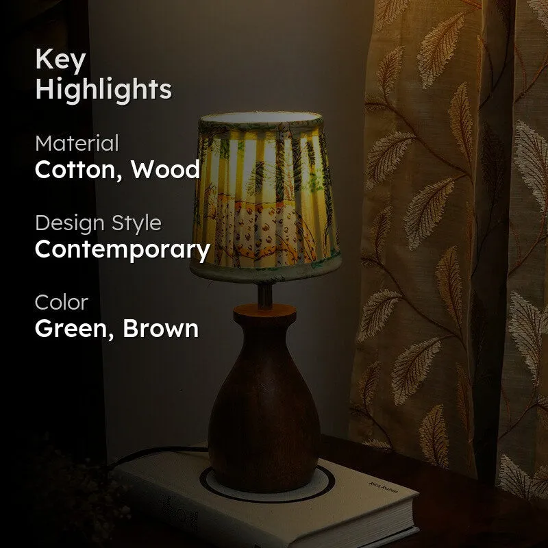 Mossleaf Wooden Base Cotton Table Lamp - Green,Brown media 2