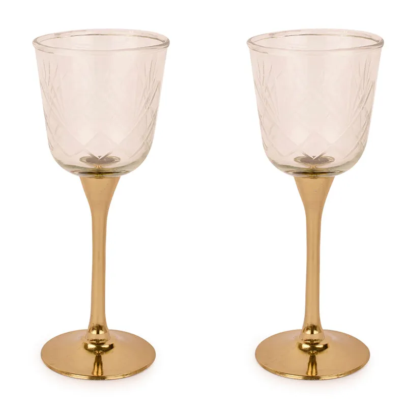 Saroda Glass & Brass Goblet Wine Glass (Gold/180 mL) - Set Of Two media 4