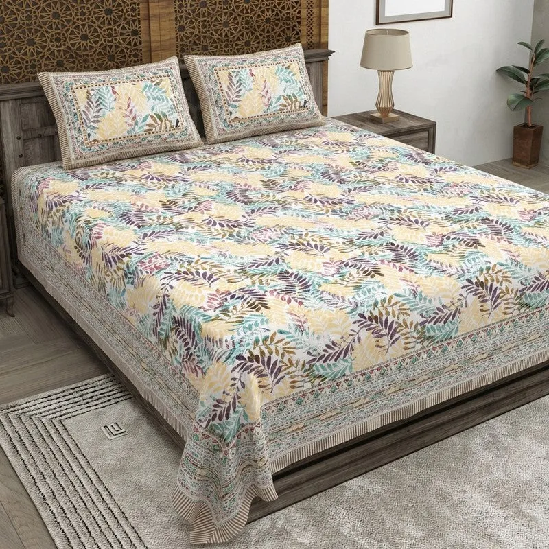 Loomio Cotton Bedsheet (Yellow,Blue) - 240 TC media 1