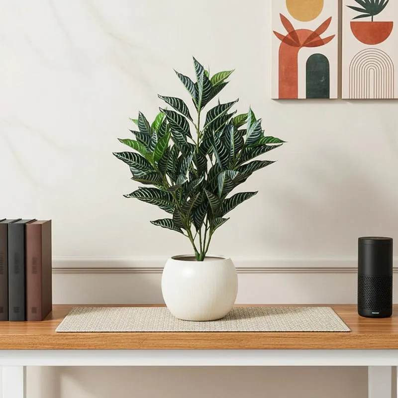 Faux Deco Rubber Plant With Black Plastic Pot - 2.79 ft media 1