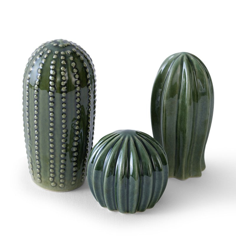 Textured Cactus Ceramic Decorative Accent - Set of Three media 6