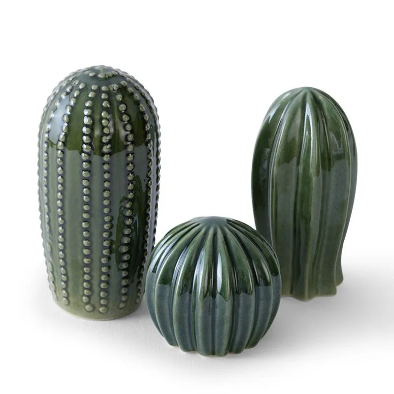 Textured Cactus Ceramic Decorative Accent - Set of Three media 6