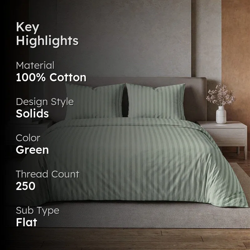 Le Coton Striped Solid Cotton Bedsheet (Olive Green) - 250 TC media 2