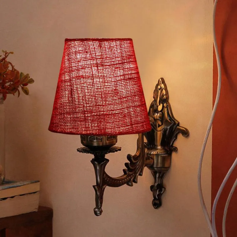 Vista Edrel Conical Fabric & Metal Wall Lamp - Maroon media 1