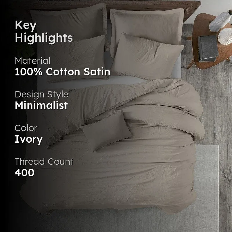 Amelia 100% Cotton Satin Weave Duvet Cover With Pillow Covers - Ivory media 2