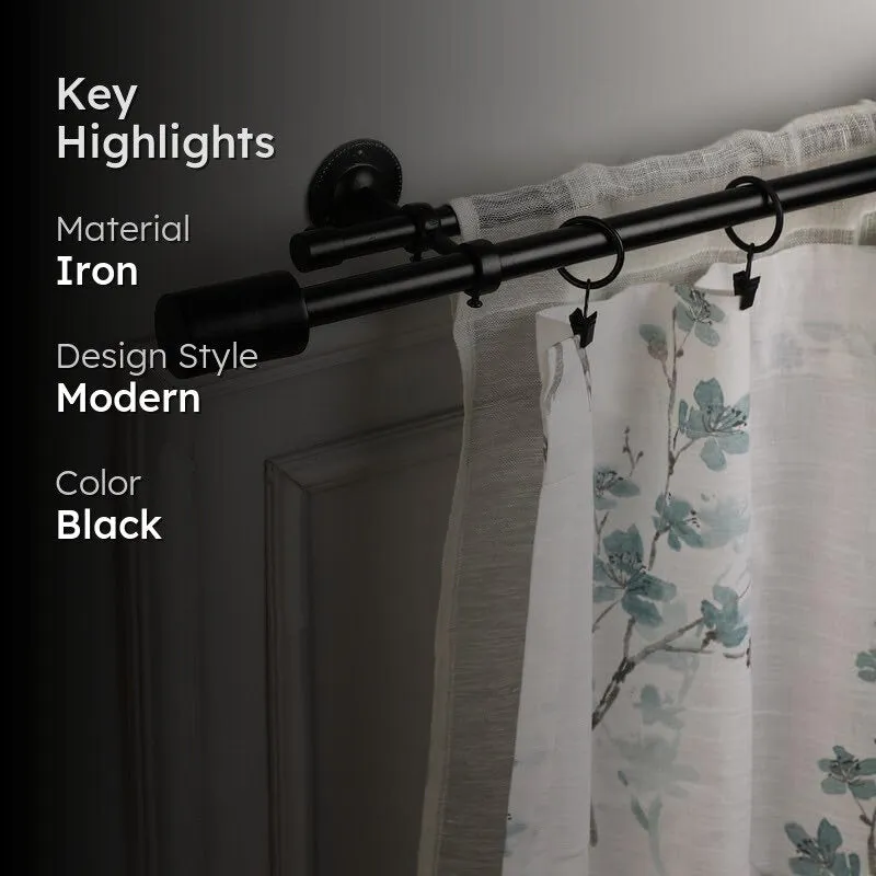 Sleekera Duo Extendable 1" Double Curtain Rods With Abstract Finial & Brackets (Black) media 2