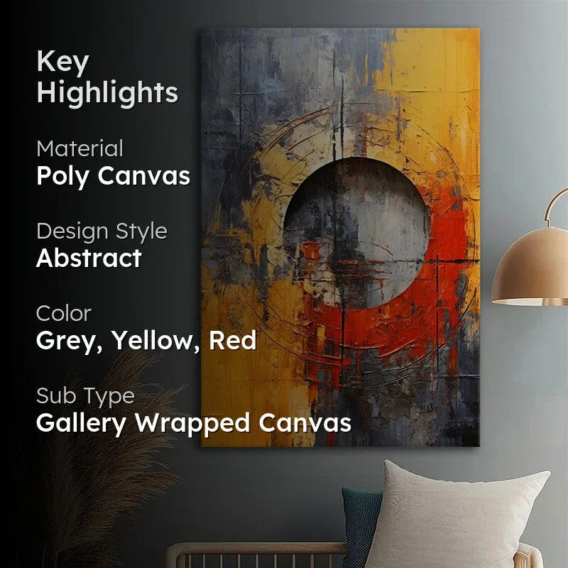 Flamma Cinere Abstract Poly Canvas Wall Painting - Grey & Yellow media 2