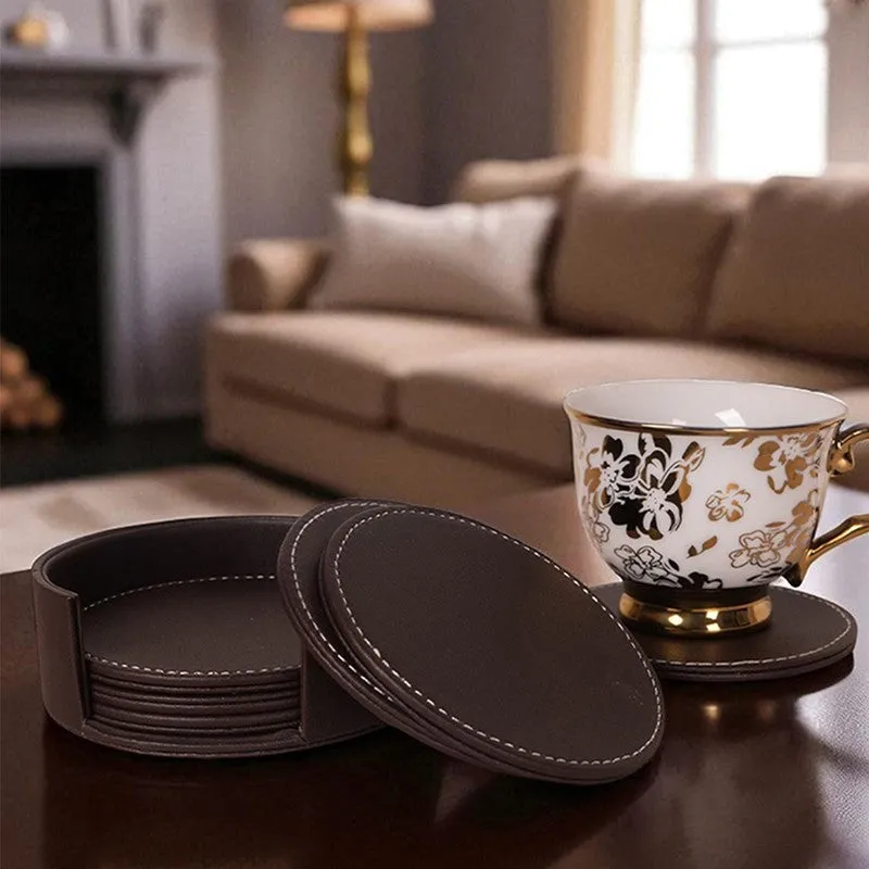 AarviDecor TableGuard Faux Leather Designer Coasters - Seven Piece Set media 4