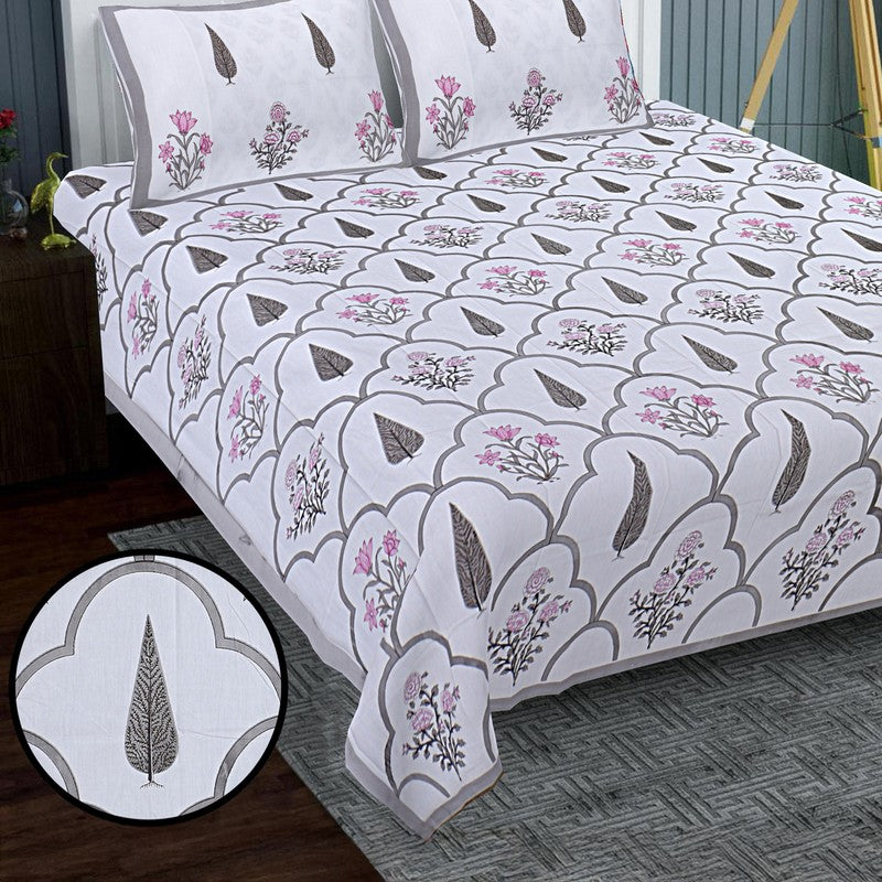 RiwaayatWhite Handblock Printed Cotton Bedsheet (Brown) - 400 TC media 3