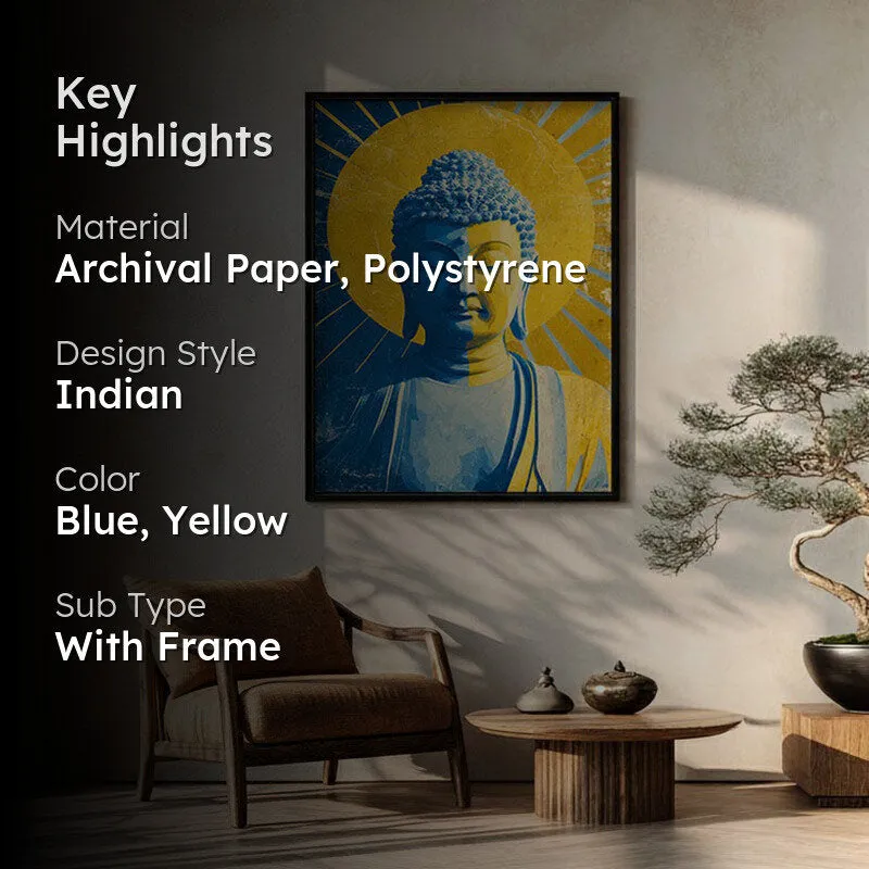 Buddha In Golden Aura I Archival Paper Wall Painting With Black Frame media 2