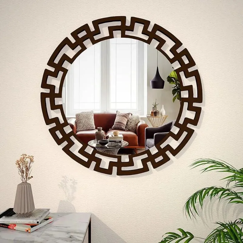 Greek Key Reflection Decorative Wall Mirror - Brown media 3