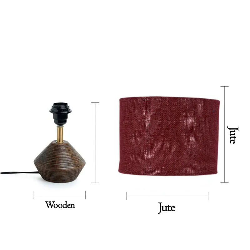 Yami Wooden Table Lamp With Jute Shade - Brown,Maroon media 5