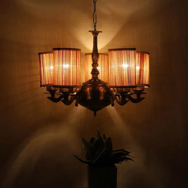 Arco Cylindrical Golden Antique Ceiling Lamp media 1